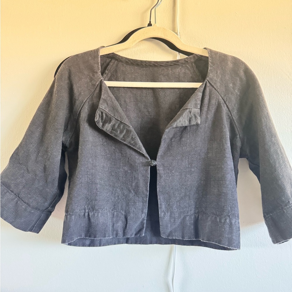 Vintage Black Linen Crop Jacket